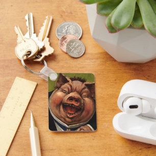  Humor, Funny Victoriaans Pig Laughing Sleutelhanger