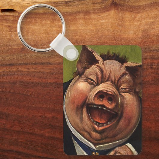 Humor, Funny Victoriaans Pig Laughing Sleutelhanger (Voorkant)