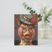  Humor, Gekke en grappig Victoriaans Lady Pig Briefkaart (Staand voorkant)