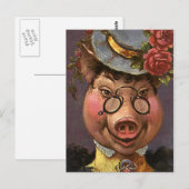  Humor, Gekke en grappig Victoriaans Lady Pig Briefkaart (Voorkant / Achterkant)
