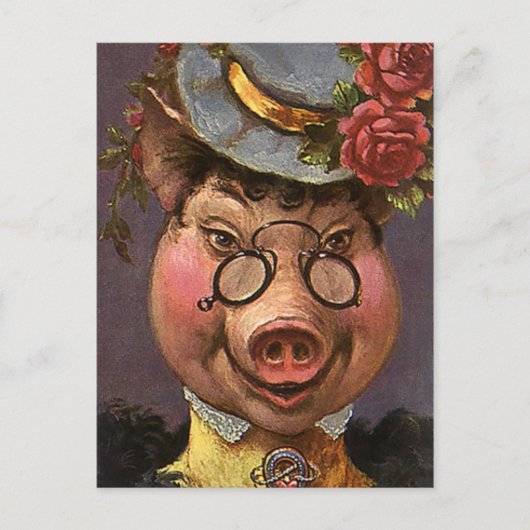  Humor, Gekke en grappig Victoriaans Lady Pig Briefkaart (Voorkant)