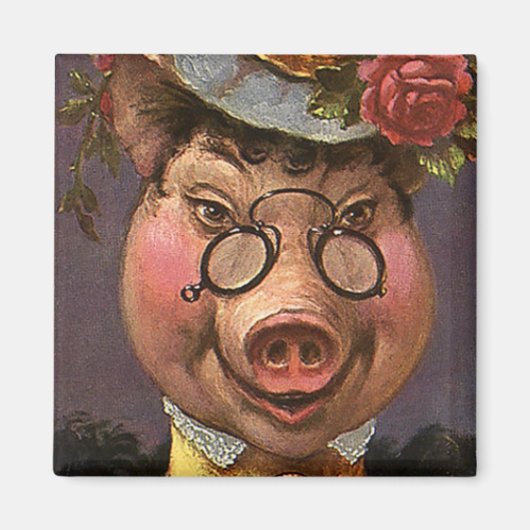  Humor, Gekke en grappig Victoriaans Lady Pig Magneet (Voorkant)