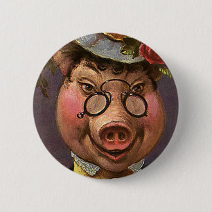 Humor, Gekke en grappig Victoriaans Lady Pig Ronde Button 5,7 Cm