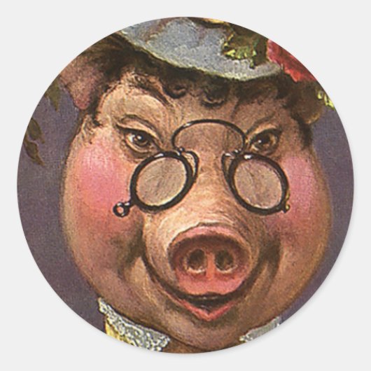  Humor, Gekke en grappig Victoriaans Lady Pig Ronde Sticker (Voorkant)