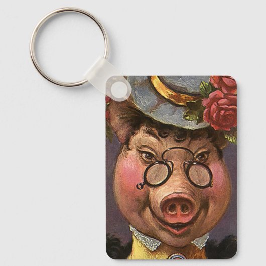  Humor, Gekke en grappig Victoriaans Lady Pig Sleutelhanger (Voorkant)