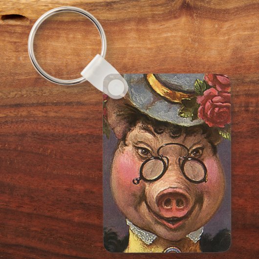  Humor, Gekke en grappig Victoriaans Lady Pig Sleutelhanger (Voorkant)