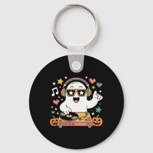 Humor Halloween Ghost DJ met Platenspeler Muziek K Sleutelhanger