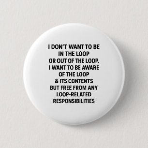 Humor, ik wil niet in de lus of uit de ronde button 5,7 cm