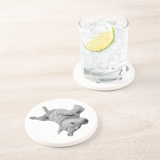 Humor in rust zandsteen onderzetter (Zijkant)