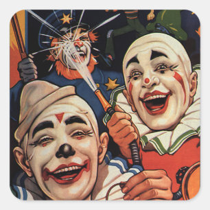  Humor, Laughing Circus Clowns en politie Vierkante Sticker