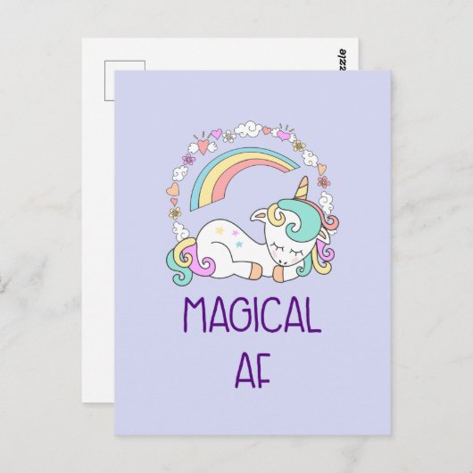 Humor - Magische AF. Unicorn, regenboog en stuifme Briefkaart (Voorkant / Achterkant)