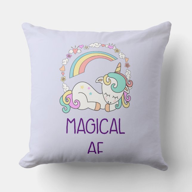 Humor - Magische AF. Unicorn, regenboog en stuifme Kussen (Voorkant)
