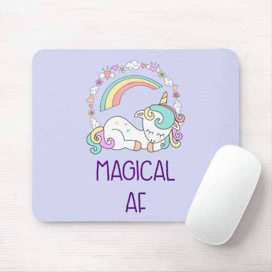 Humor - Magische AF. Unicorn, regenboog en stuifme Muismat (Met muis)