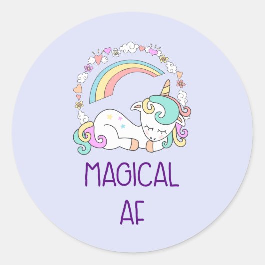 Humor - Magische AF. Unicorn, regenboog en stuifme Ronde Sticker (Voorkant)
