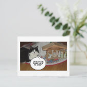 Humor met kerstzwarte en witte kat feestdagenkaart (Staand voorkant)
