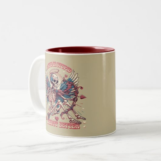Humor Retro Skelet Cupid Funny Valentijnsdag Tweekleurige Koffiemok (Voorkant links)