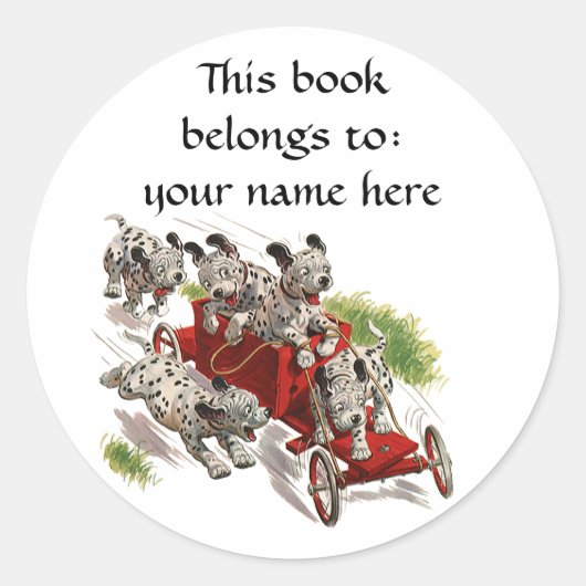  Humor Schattige Dalmatische Puppy Dogs Bookplate Ronde Sticker (Voorkant)