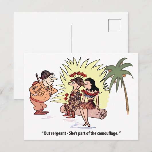 Humor, soldaat met vrouw, grappig briefkaart (Voorkant / Achterkant)