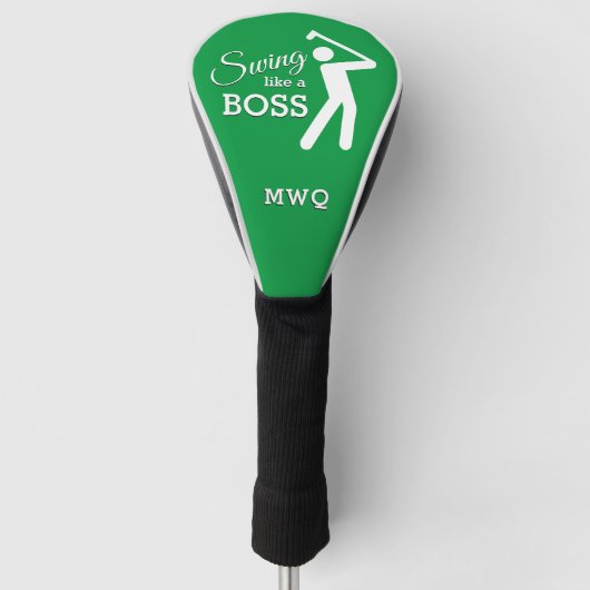 Humor SWING ALS EEN BOSS Groene Monogram DRIVER Golfheadcover (Voorkant)