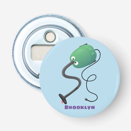 Humor van de cartoon van de stofzuiger button flesopener (Voorkant)