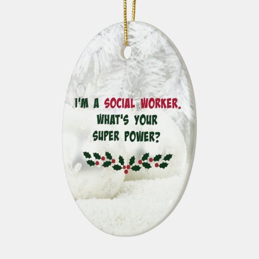 Humor van Sociaal Werkers, Vakantiekleuren Keramisch Ornament (Links)