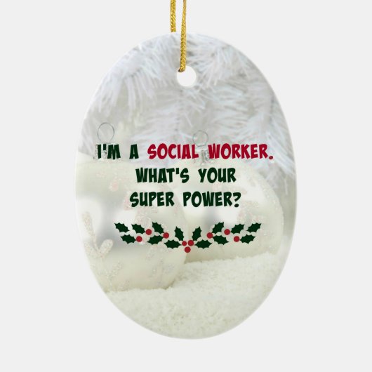 Humor van Sociaal Werkers, Vakantiekleuren Keramisch Ornament (Achterkant)