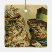  Humor, Victoriaans Bride Groom Katten in Petten Keramisch Ornament (Achterkant)