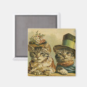  Humor, Victoriaans Bride Groom Katten in Petten Magneet (Voorkant / Achterkant)
