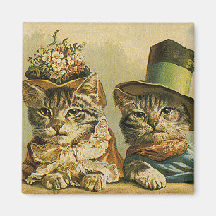 Humor, Victoriaans Bride Groom Katten in Petten Magneet