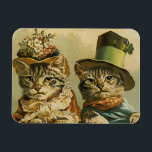 Humor, Victoriaans Bride Groom Katten in Petten Magneet<br><div class="desc">illustratie grappig afbeelding van humor met Victoriaans tafeltjes met petten. Een ontwerp voor een romance- en liefdesbruiloft met een kattenbruid en bruin. De bruid draagt een elegant bloembloem pet en de bruidkat draagt een fancy formele hoed.</div>