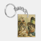  Humor, Victoriaans Bride Groom Katten in Petten Sleutelhanger (Voorkant Links)