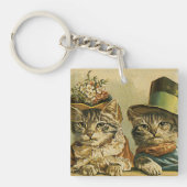  Humor, Victoriaans Bride Groom Katten in Petten Sleutelhanger (Voorkant)