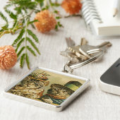  Humor, Victoriaans Bride Groom Katten in Petten Sleutelhanger (Zijkant)