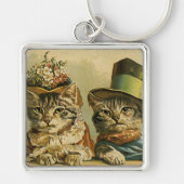  Humor, Victoriaans Bride Groom Katten in Petten Sleutelhanger (Voorkant)