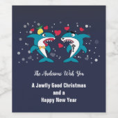 Humor Vrolijk kerstfeest nieuwjaar grappige haai Wijn Etiket (Enkel label)