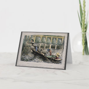 Humorische nostalgie kaart - visserij met familie