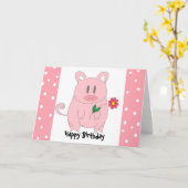 Humorisme Piggy Birthday Kaart (Gele Bloem)