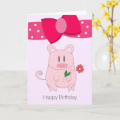 Humorisme Piggy Birthday Kaart (Gele Bloem)