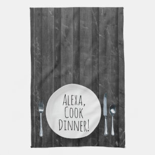 humoristisch Alexa Command voor het kookdiner Theedoek