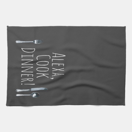 humoristisch Alexa Command voor het kookdiner Theedoek (Horizontaal)