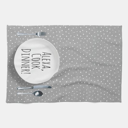 humoristisch Alexa Command voor het kookdiner Theedoek (Horizontaal)