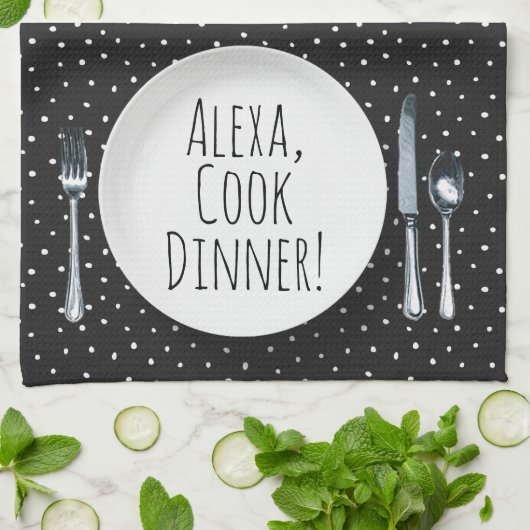 humoristisch Alexa Command voor het kookdiner Theedoek (Gevouwen)