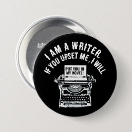 Humoristisch citaat van de schrijver ronde button 7,6 cm