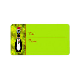 Humoristisch gekraste Santa Penguin (to-from Label