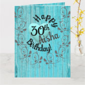 Humoristisch, grappig, blauw, rustiek hart 30e ver kaart (Gele Bloem)