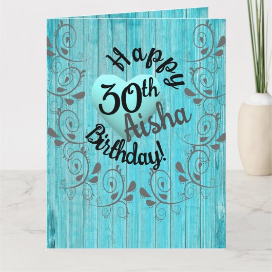 Humoristisch, grappig, blauw, rustiek hart 30e ver kaart (Voorkant)