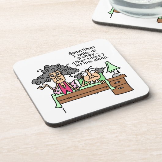 Humoristisch laat chagrijnig slapen bier onderzetter (Linkerzijde)