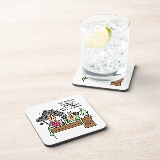 Humoristisch laat chagrijnig slapen bier onderzetter (Rechterzijde)