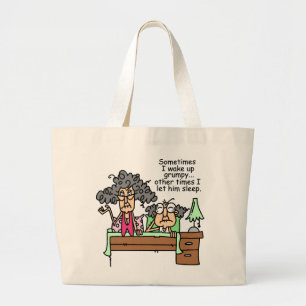 Humoristisch laat chagrijnig slapen grote tote bag