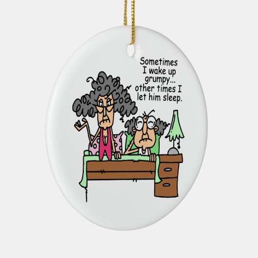 Humoristisch laat chagrijnig slapen keramisch ornament (Rechts)